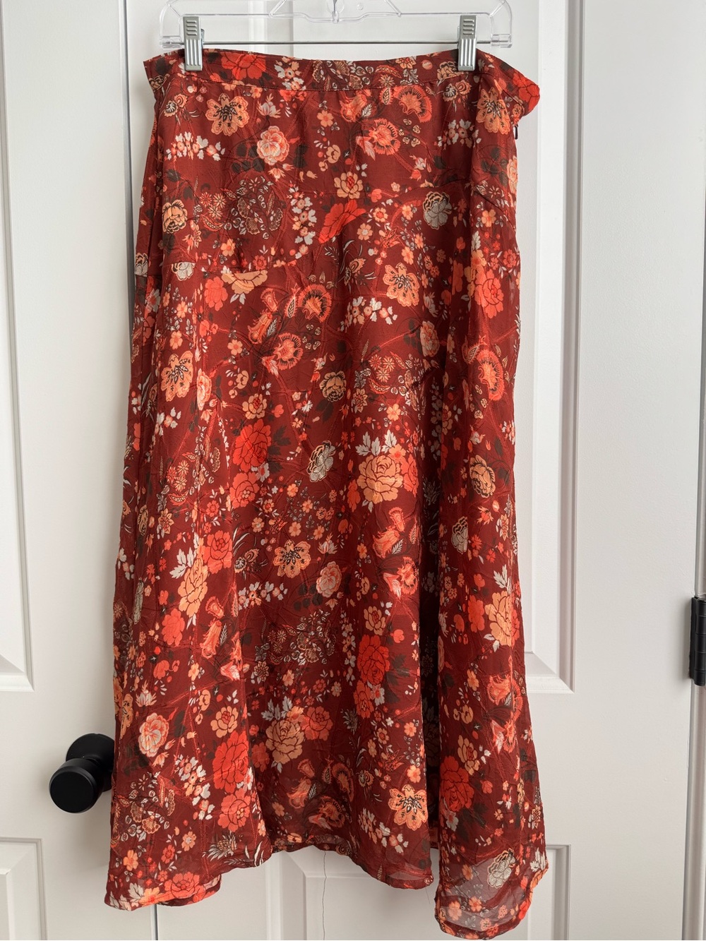 Vintage Y2K 2006 Christopher & Banks Rust Floral Chiffon Midi Skirt 12